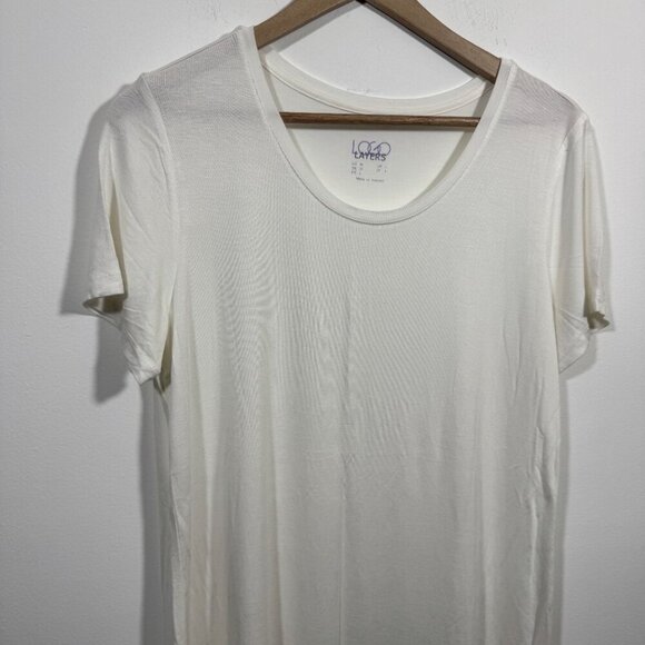 LOGO Layers Lori Goldstein Rayon Span Short-Sleeve Top Size M White - Picture 2 of 5